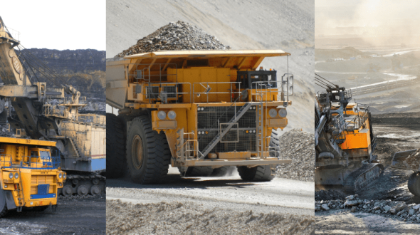 Heavy machinery operates in a mining site under various weather conditions